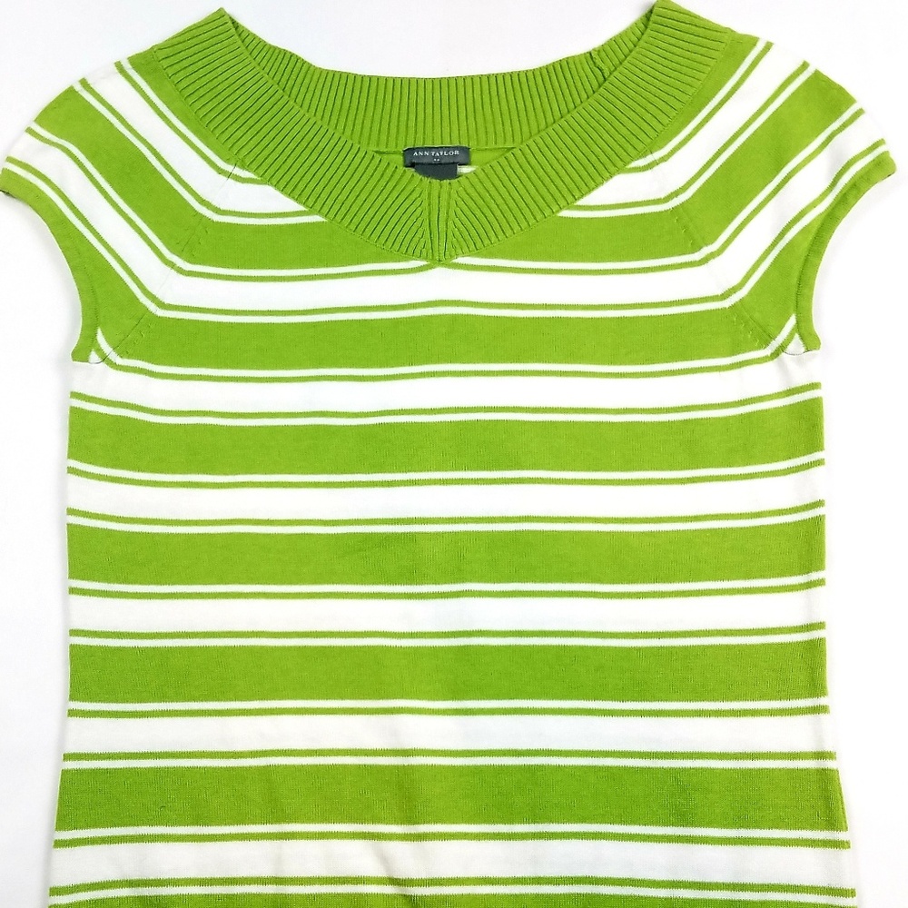 Ann Taylor green and white stripe top
